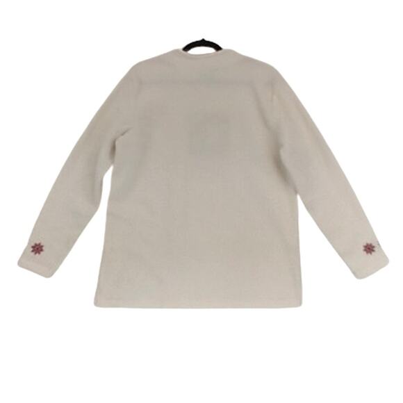 Croft & Barrow Women's Fleece Top Size Medium Cream Red Long Sleeves Snow Flakes - Picture 3 of 9